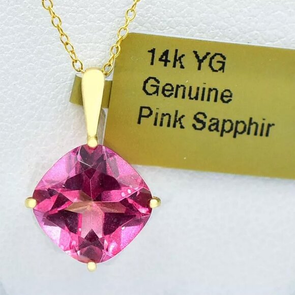 Genuine 3.92 Cts Pink Sapphire Pendant 14k Yellow Gold